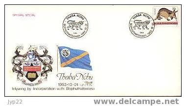 Jolie FDC Tp Obl CAD 01-10-1983 Histoire Incorporation Thaba Nchu & Bophuthatswana Armoiries Drapeau Blason Félin - Bophuthatswana