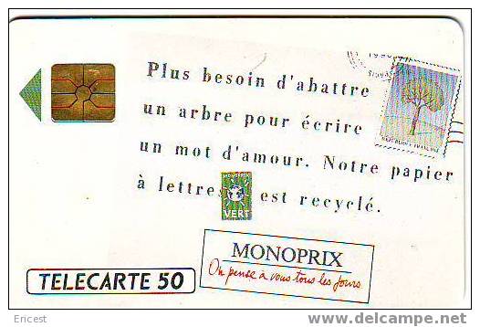 MONOPRIX PAPIER RECYCLE 50U GEM 03.91 ETAT COURANT (traces Encre Légères Sur Recto) - 1991
