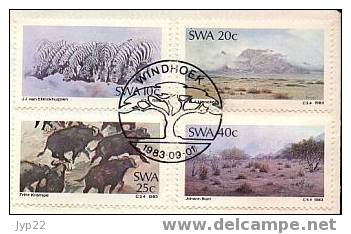 Jolie FDC SWA Namibie Obl CAD 1-09-1983 Windhoek Skilders Painters Maler Tp Zèbre Buffle Montagnes Rössing & Erongo - Namibie (1990- ...)