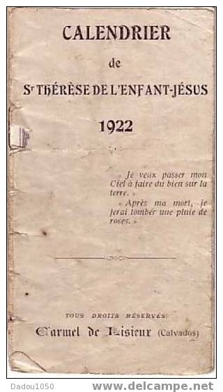 CALENDRIER DE POCHE St Thérese De L'enfant Jésus 1922 - Autres & Non Classés