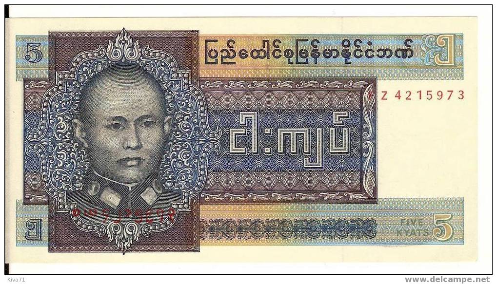 5 Kyats "BURMA" 1973  P57   UNC    Ro 43 - Malesia