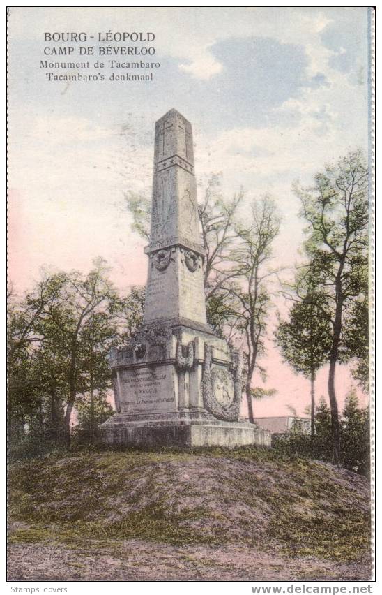 BELGIUM USED POST CARD 1923 CAMP DE BEVERLOO MONUMENT TACAMBARO - Leopoldsburg (Camp De Beverloo)