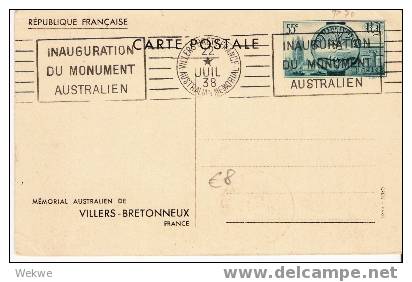 Fs255 /  Frankreich - Sonderausgabe Zur Einweihung Des Kriegsdenkmals Für Australische Soldaten 1938 - Pseudo-officiële  Postwaardestukken