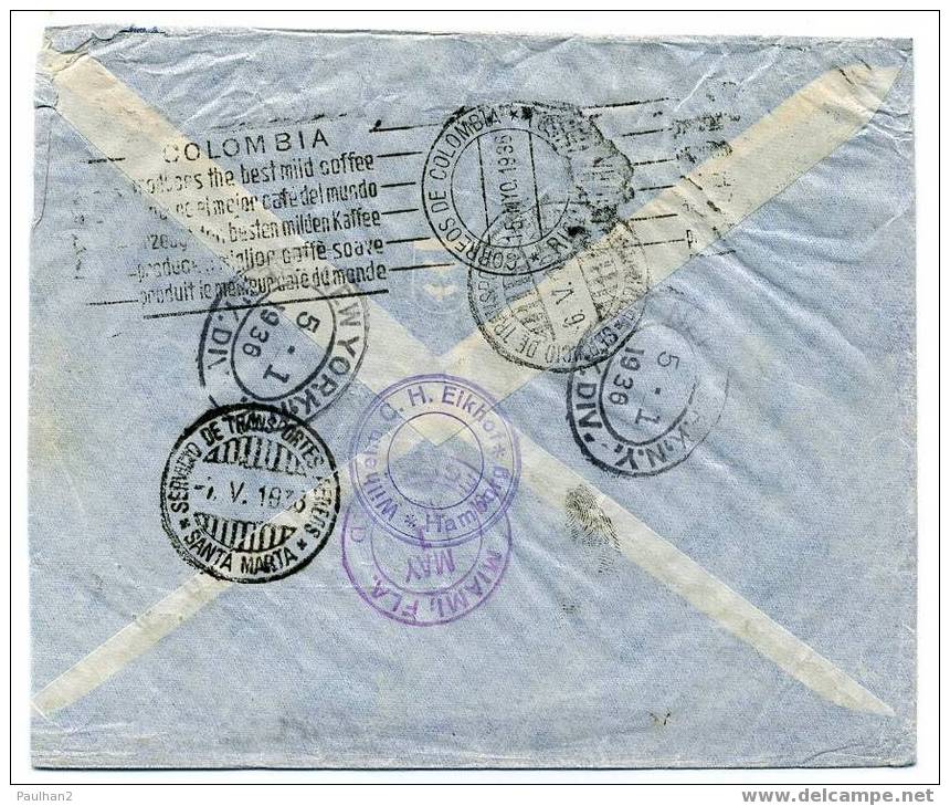 LETTRE AVION ALLEMAGNE-USA-COLOMBIA 1936/HAMBURG-NEW YORK-MIAMI-SANTA MARTA/AVIATION CATAPULTE LUFTHANSA-PAN AM -SCADTA - Gebraucht