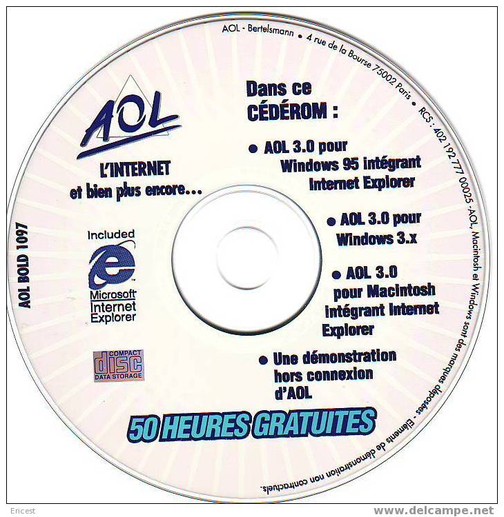 CD SEUL AOL 50 HEURES GATUITES - Kits De Connexion Internet