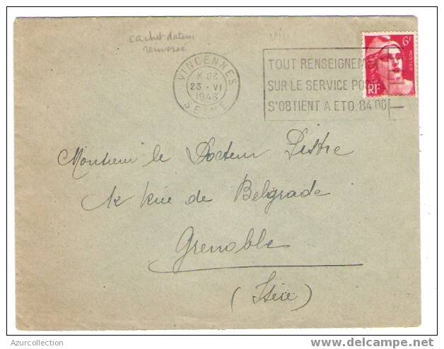 Cachet A Date De Vincennes ;date Renversee - Briefe U. Dokumente