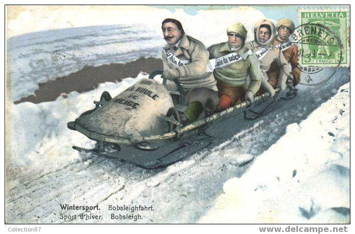 SUISSE - NEUCHATEL - SPORT D'HIVER - WINTERSPORT - BOBSLEIGH - BOBSLEIGHFAHRT - LITHOGRAPHIE VOYAGEE De BRENETS En 1909 - Les Brenets