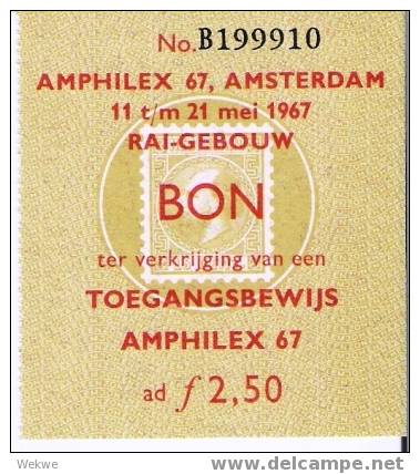 AP014 /- NIEDERLANDE -  AMPHILEX 1967 – Ámsterdam – Eintrittskarte Mit Markenabbildung - Covers & Documents