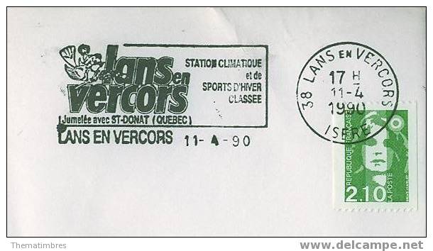 SC1360 Station Climatique Et De Sports D Hiver Classée Jumelée Avec St Donat Quebec Oiseau Flamme Lans En Vercors 1990 - Obliteraciones & Sellados Mecánicos (Publicitarios)