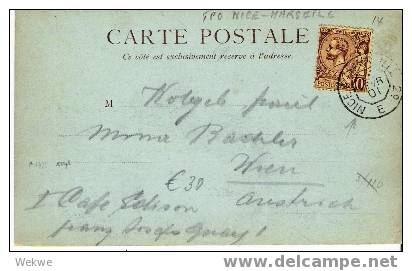 PM023 / MONACO -  Ansichtskarte Menton – Prinz Albert Frankatur – Ambulant  Nice A Marseille - Storia Postale