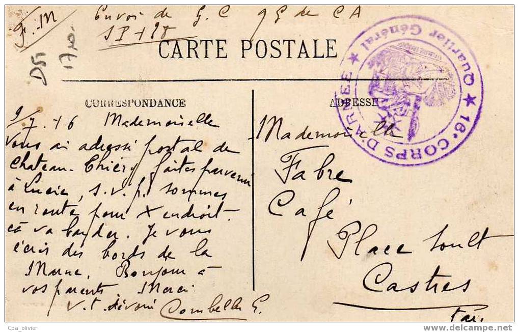 51 DORMANS Place Du Marché, Animée, Charcuterie, Cachet Militaire "16ème Corps D'Armée, QG", Ed Piateau, 1916 - Dormans