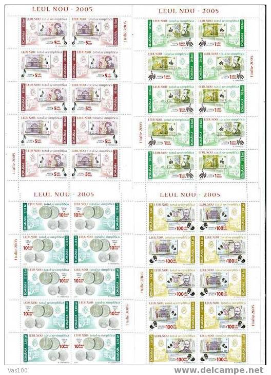 THE ROMANIAN COIN New 2005 MINISHEET FULL X10,MNH. - Monnaies