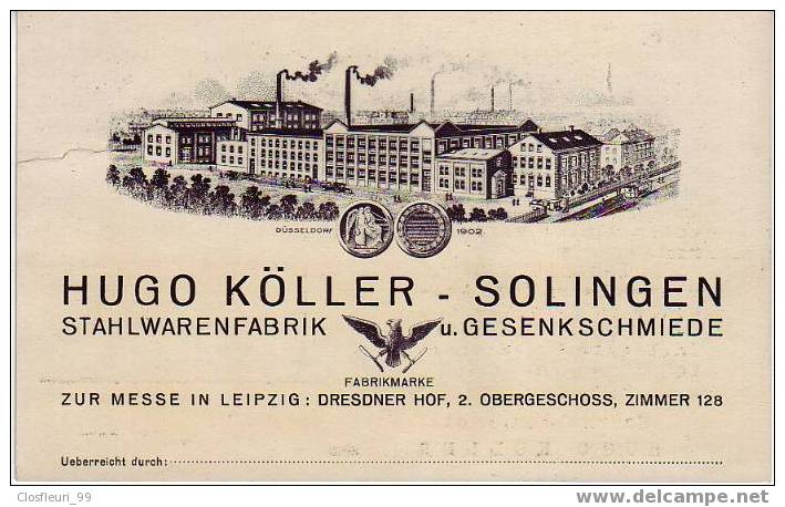 Solingen, Litho. Hugo Köller Stahlwarenfabrik Mit Unterschrift H.K / Schaffhausen (CH) 30.X.1934 - Solingen