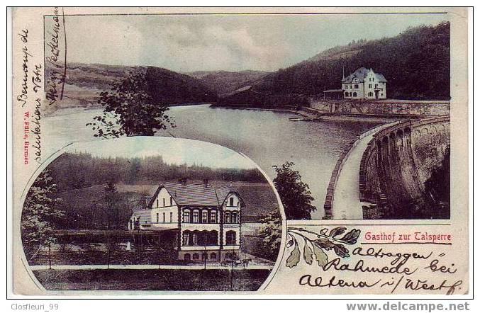 Lithographie Gashof Zur Talsperre / Altroggenrahmede / 24.8.1908/ Altena - Altena