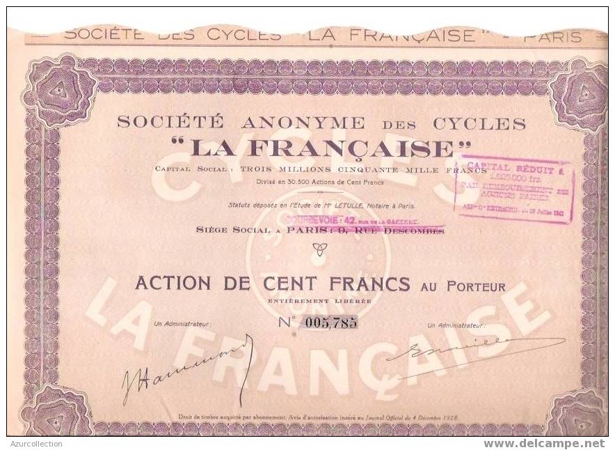 TITRE  . CYCLES LA FRANCAISE - Trasporti