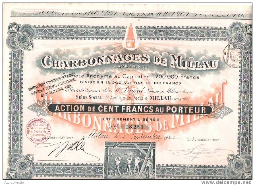 TITRE  . CHARBONNAGES DE MILLAU .12 - Miniere