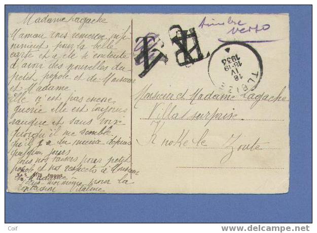 285 Op Kaart Met Stempel TUBIZE, Stempel RP Aangebracht En Stempel T(taxe) Aangebracht, Per Vergissing ,zegel Verso - 1929-1937 León Heráldico