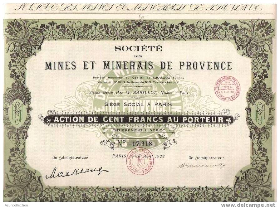 TITRE  .S.MINES DE PROVENCE - Miniere