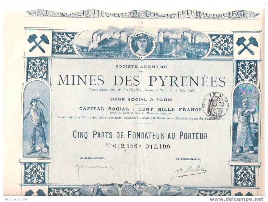 TITRE  .MINES DES PYRNEES .1898 - Chemin De Fer & Tramway