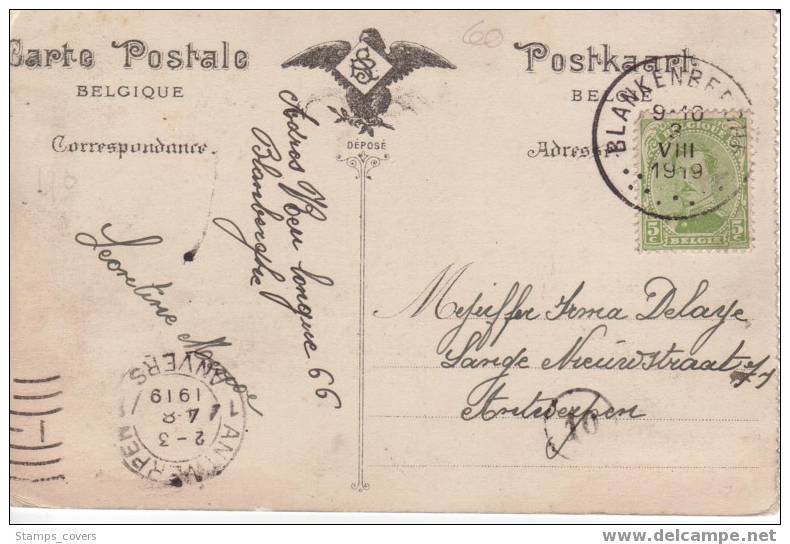BELGIUM USED POST CARD 1919 BLANKENBERGHE LA PLAGE, LES BAINS - Blankenberge