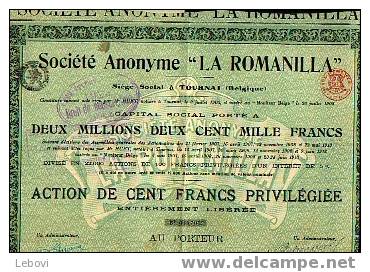 TOURNAI "SA La Romanilla" - Action De 100 Fr Privilégiée - Capital 2.200.000 - Pétrole