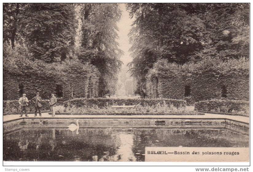 BELGIUM USED POST CARD 1921 BELOEIL BASSINS DES POISSONS ROUGES BEAU CACHET BELOEIL - Beloeil