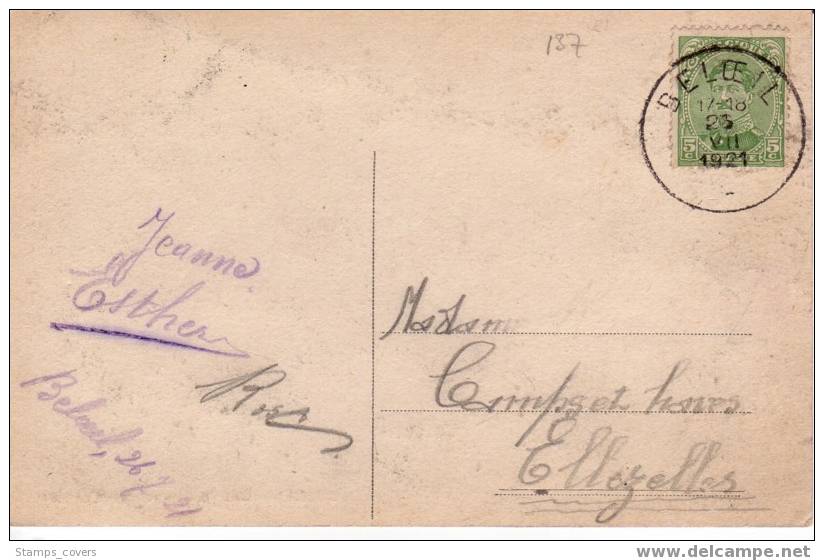 BELGIUM USED POST CARD 1921 BELOEIL BASSINS DES POISSONS ROUGES BEAU CACHET BELOEIL - Belöil