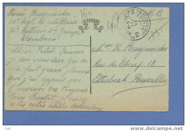 Kaart " KAMP VAN ELSENBORN IN DEN WINTER -Stallen" Met Stempel PMB 10, Naar Etterbeek - Army