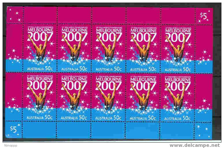 Australia-2007 12th Fina World Championship Sheetlet Of 10 MNH - Schwimmen