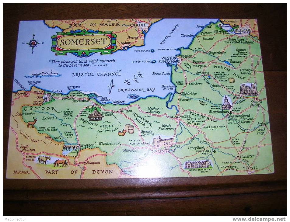 SOMERSET Géographic Map And The BRISTOL Chanel - Bristol