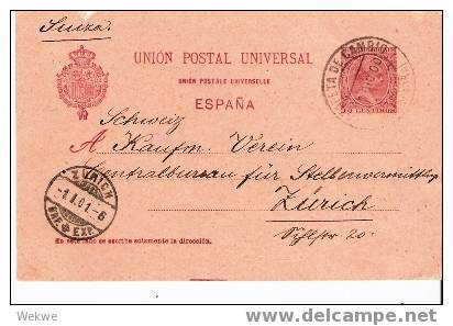 EE014 / - SPANIEN - 1900 – Barcelona/Schweiz – (Zürich) - 1850-1931