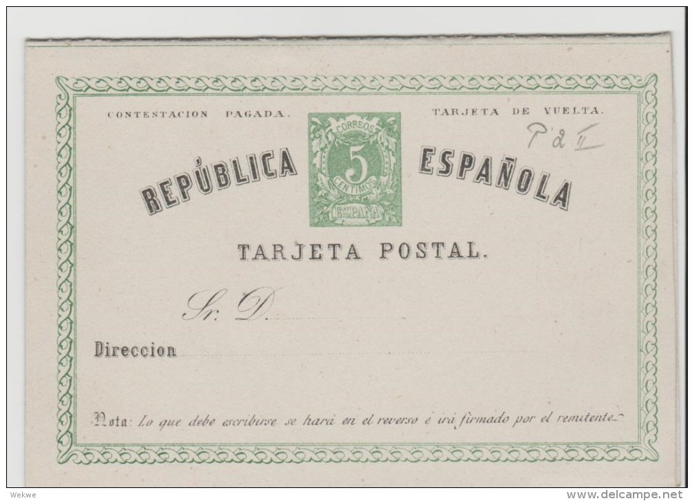 EE029   SPANIEN - /Doppelkarte 1873, Mi.Nr. P 2  II, Laiz 2 A ** - 1850-1931