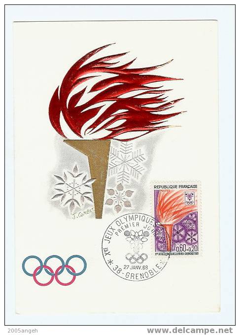 Serie De 5 Cartes Philatélique 1er Jour.Les Jeux Olympiques D´Hiver 1968 Grenoble.Premier Jour.Serie Cinq - Zonder Classificatie