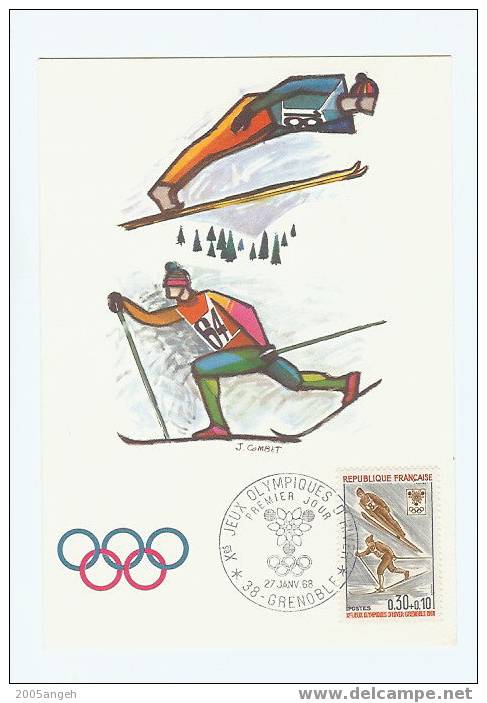 Serie De 5 Cartes Philatélique 1er Jour.Les Jeux Olympiques D´Hiver 1968 Grenoble.Premier Jour.Serie Cinq - Non Classificati