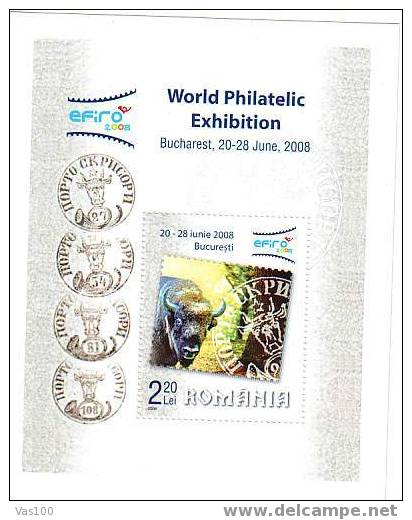 Romania 2006 Block With World Philatelic Exhibition EFIRO 2008,MNH Bison. - Kühe