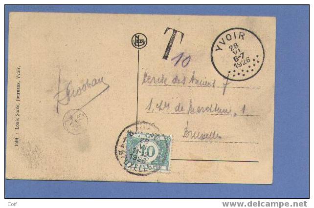 Ongefrankeerde Kaart Met Stempel YVOIR, Getaxeerd Met TX 33 Met Stempel BRUSSEL - 1932 Cérès Et Mercure