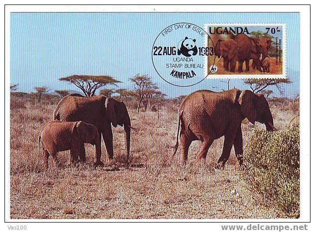 UGANDA 1983 MAXICARD WWF, ELEPHANTS,VERY NICE. - Olifanten