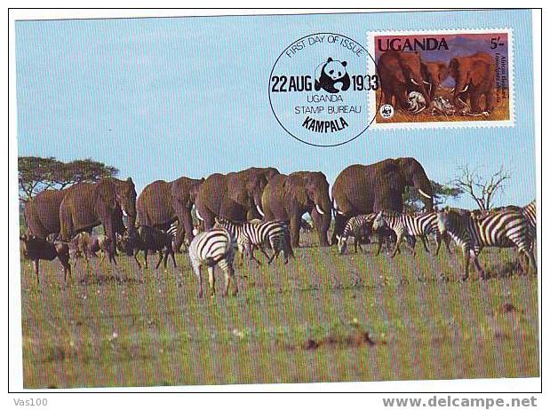 UGANDA 1983 MAXICARD WWF, ELEPHANTS,VERY NICE. - Elefantes