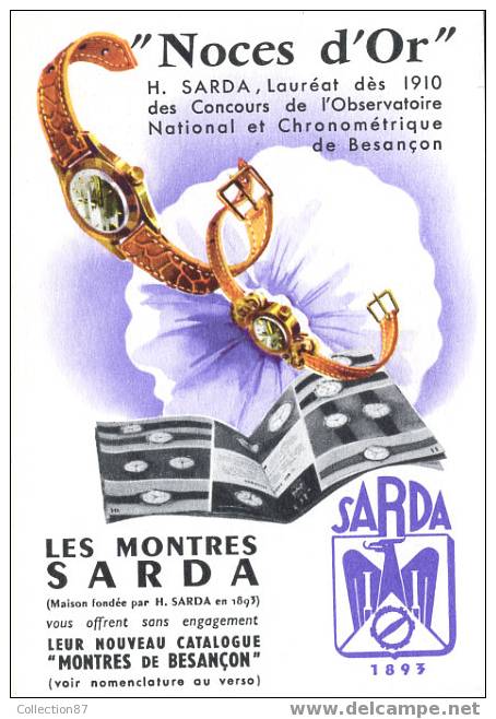 PUBLICITE - CARTE PUBLICITAIRE MONTRE SARDA De BESANCON - 25 - DOUBS - HORLOGERIE - PENDULE - HORLOGE - Publicidad