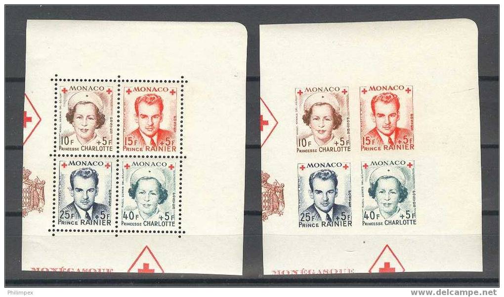 MONACO RED CROSS PERF. + IMPERF.  BLOCKS OF 4 FROM 1949, MINT NEVER HINGED **! - Sonstige & Ohne Zuordnung