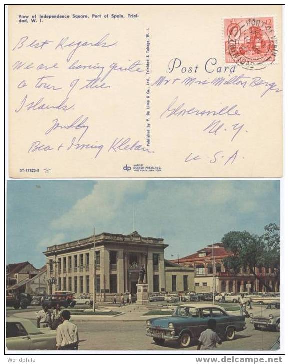 Trinidad&Tobago West Indies-USA Commercial Independence Square Postcard 1964 - Cars