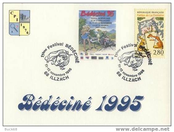BEDECINE 1995 ILLZACH Carte Cachet Officiel COLOMBINE (Dany Valentin RAMEAU) Timbre Fable LA FONTAINE 7 CHAT - Comics