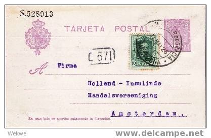 EE048 / - SPANIEN -Ganzsache  Barcelona 1925 – Mit Zusätzlicher Marke Nach Amsterdam,  Holland - 1850-1931