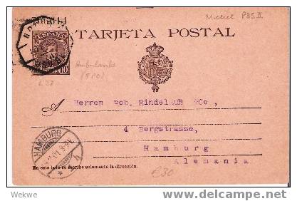 EE068 /  - SPANIEN -Ganzsache 1901 – Gijon/Hamburg – Bahnpostentwertung (tren) - 1850-1931