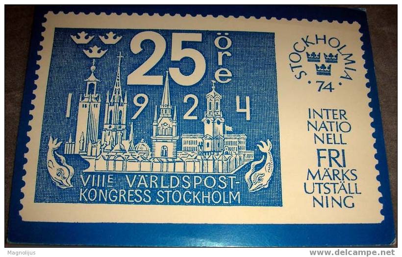 Stockholm Kongress, Postcard,Stamp On A Card,,Sweden - Francobolli (rappresentazioni)