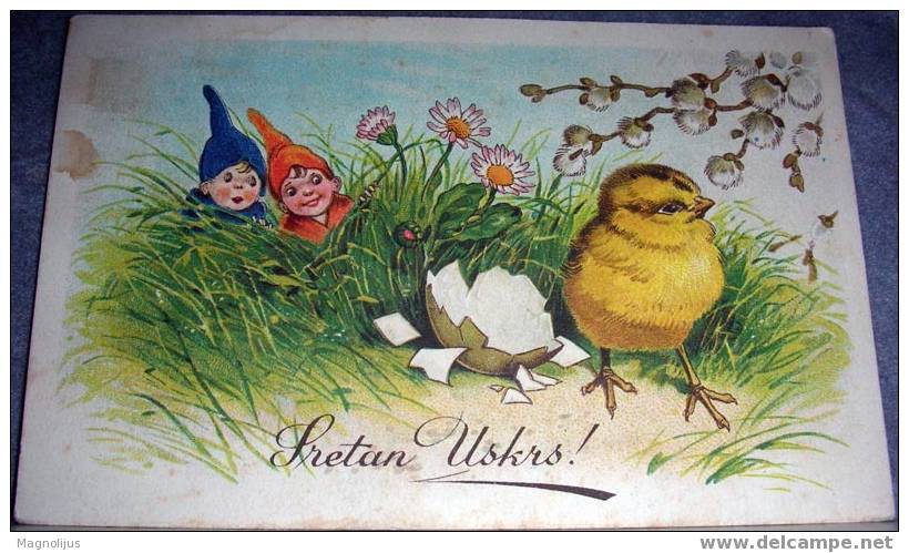 Dwarfs,Elfs,Easter, Chicken,vintage Postcard - Fiabe, Racconti Popolari & Leggende