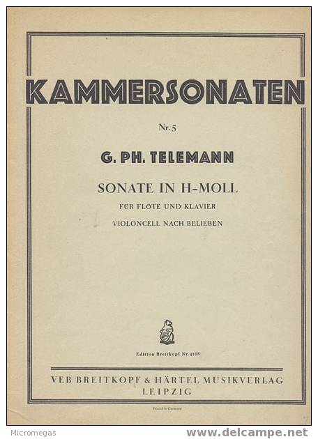 Telemann : Sonate Pour Flûte Et Clavier En Si Mineur - Autres & Non Classés