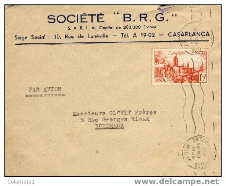 Maroc Lettre De CASABLANCA Pour Bordeaux 28/05/1949 - Cartas & Documentos