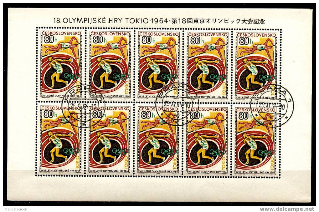 TCHECOSLOVAQUIE - Yvert - Feuille De 10 X 1355** (Oblit. Centrales) - Cote 6 € - Ete 1964: Tokyo