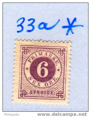 Suède 1886-99, 6 öre , N° 33a*   Charnière + MINT  Hinged + Cat Value  40 E  FINE CENTERING - Neufs
